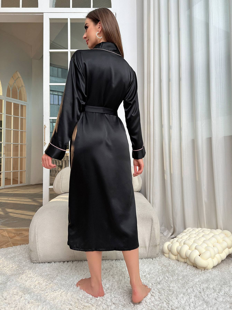 Uzun - stil buz - ipek gecelik, yaz için ince stil, şık ve sade ev giyimi, kadınlar için seksi hırka sabahlık._voghion.com