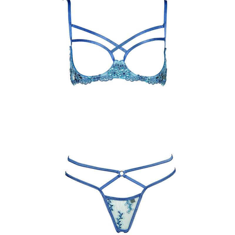 KOOSSOASIS Ensemble soutien-gorge de lingerie sexy pour femme, bleu sirène, poitrine exposée, soutien-gorge en acier, bonnet CD, grande sangle de poitrine_voghion.com