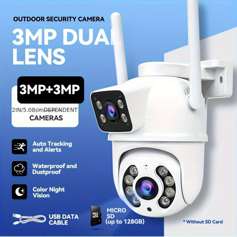 Dual-Lens Wireless Camera - 2.4GHz, AI Motion Tracking, Color Night Vision, Two-Way Audio, Supports SD ,Cloud Storage (Requires Payment)_voghion.com