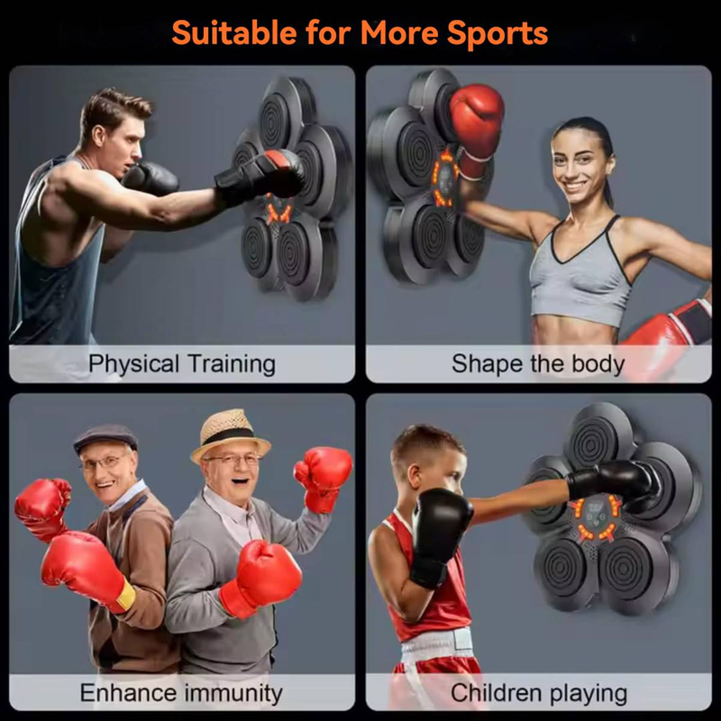 Máquina de Boxe Musical - Almofada de Soco de Parede Bluetooth com LED, Equipamento de Treinamento Divertido para Crianças e Adultos, Almofada de Soco de Parede para Boxe Doméstico com Luvas_voghion.com