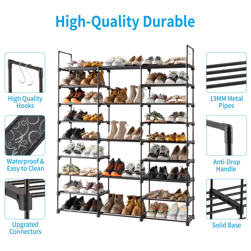 Étagère à chaussures à 9 niveaux, organiseur pour chaussures d'entrée, pouvant contenir 50 à 55 paires de chaussures, armoire à chaussures empilable_voghion.com