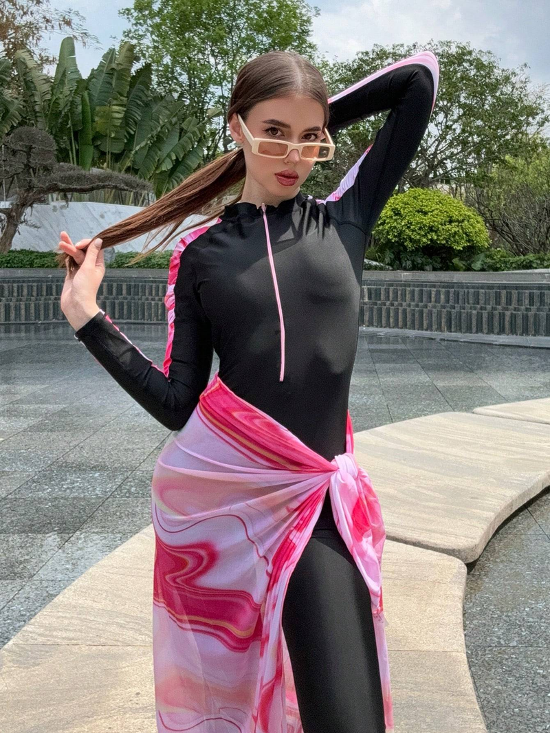 Women's Solid Color Muslim Swimsuit Set_voghion.com