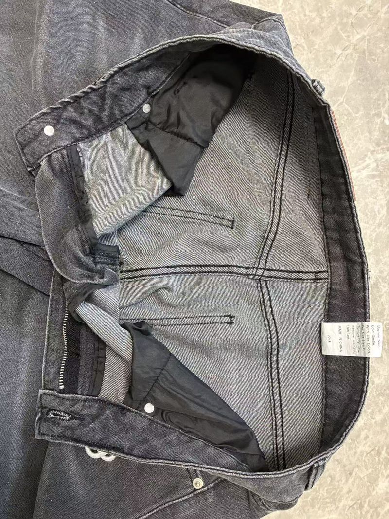 Herren-Jeans im Retro-Stil mit geradem Bein, gewaschen, besticktes Design, lässige Distressed-Hose_voghion.com