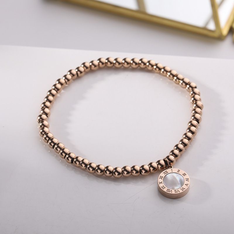 Bracciale elastico in acciaio al titanio con numeri romani, bianco e nero, in oro rosa, accessori creativi per donna_voghion.com