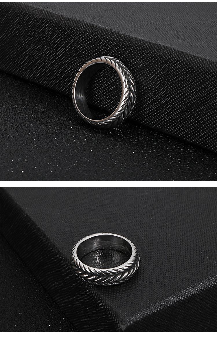 Anello da uomo in acciaio inossidabile con catena punk twist - Design geometrico, taglie 7-12, gioielli resistenti ed eleganti per regali e abbigliamento quotidiano_voghion.com