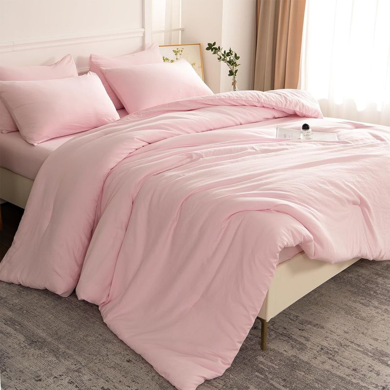 Pembe Düz Renk Nevresim Takımı - Kabarık Polyester Dolgulu Kapitone Yorgan 3 Parçalı Yatak Takımı (Yastık Kılıfları Dahil)_voghion.com