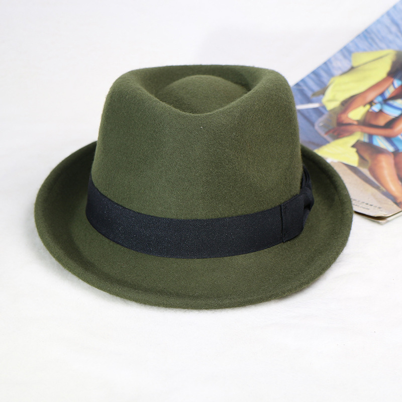 wool felt top hat men's jazz hat Shanghai beach gentleman wool woolen autumn and winter retro British hat_voghion.com