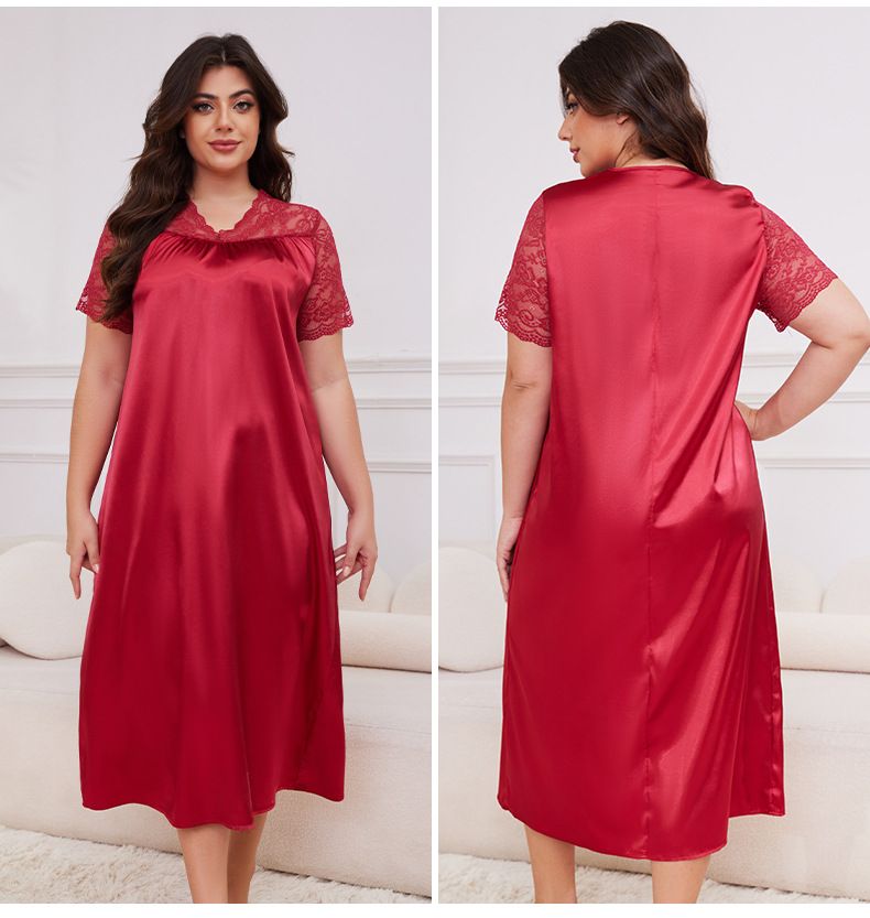 Plus Size Women's Ice Silk Pajamas | New Hot-selling Short-sleeved | Loose & Comfortable Loungewear_voghion.com