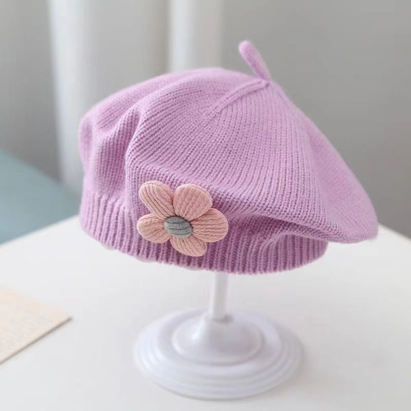 Moodne lilleline beebibareti müts ühevärviline talvine soe kootud nokamüts imikule tüdrukule Korea väikelapse printsessi kunstniku maalija müts_voghion.com