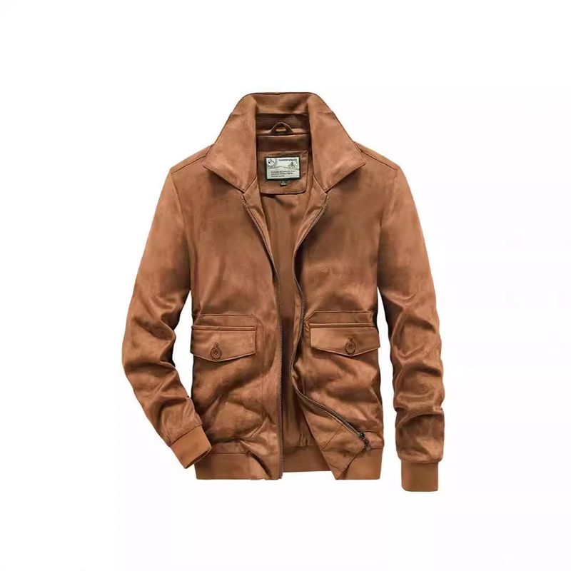 Men's new spring and autumn collar fashionable solid color zipper workwear windproof casual suede jacket_voghion.com