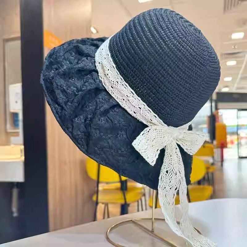 Straw Hat Summer New Hat Sunscreen Bucket Hat Seaside Lace Vacation Bow Beach Visor Sun Hat_voghion.com