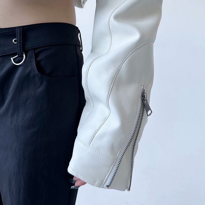 Herbst 2025: Koreanische Mode – Vielseitiger amerikanischer Stil – Trendige Motorradjacke mit Ärmelbündchen und Reißverschluss, Lederjacke_voghion.com