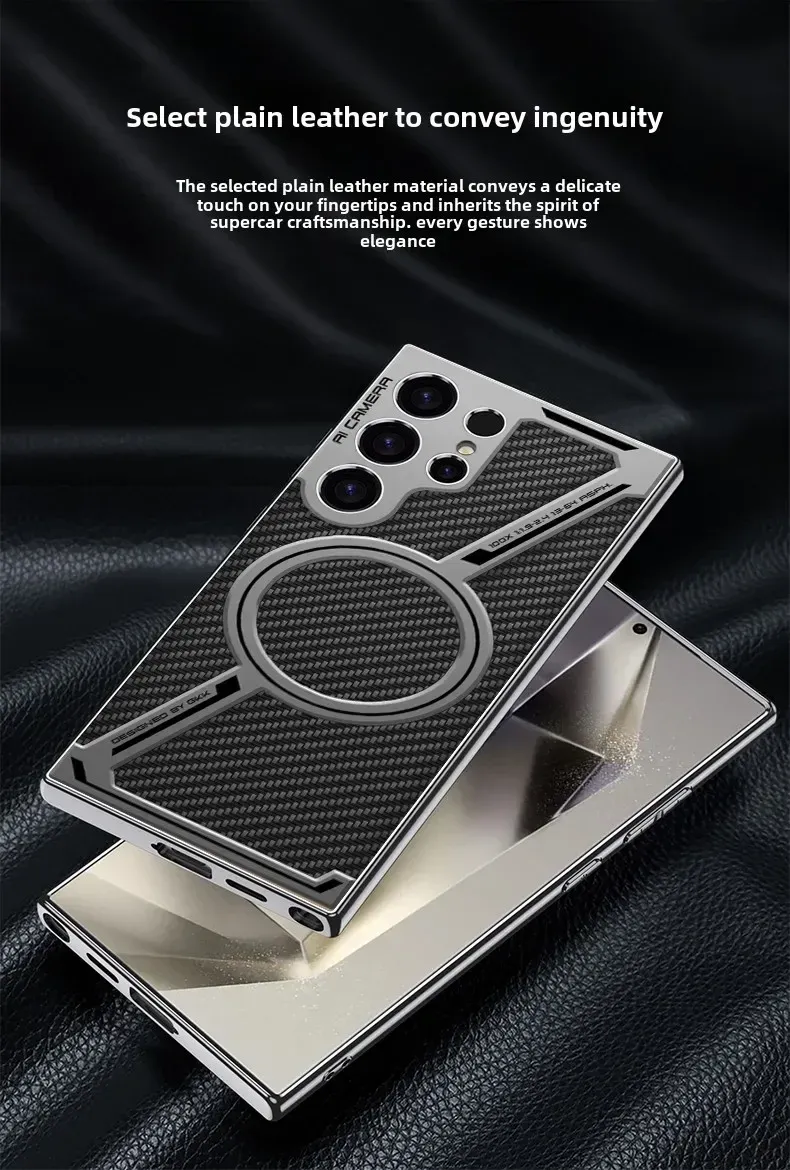 For Wireless Charging Magnetic Electroplated Leather Phone Case For Samsung Galaxy S25 S24 S23 Ultra Protective Back Cover_voghion.com