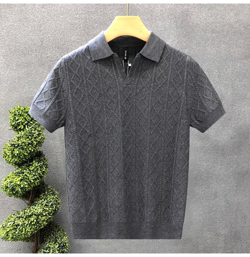 Herrenbekleidung Hübscher Kurzarmpullover Trendy Brand Casual Halbarm-Strickpullover Frühlings- und Sommer-Unterhemd_voghion.com