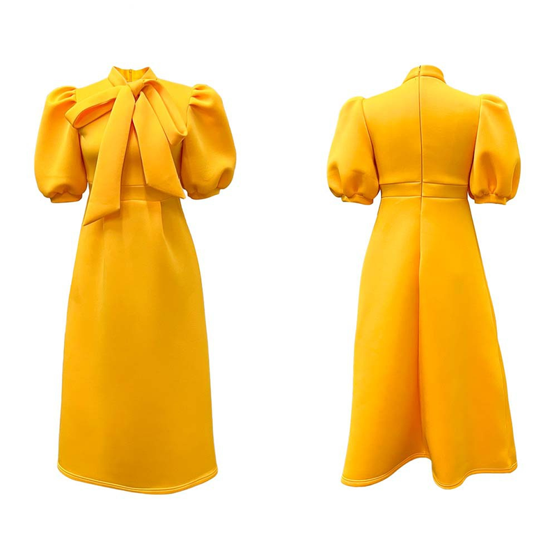 Rochie de banchet pentru femei de marime mare de vara nou bowknot doamnelor de culoare solida fusta cu maneca scurta _voghion.com