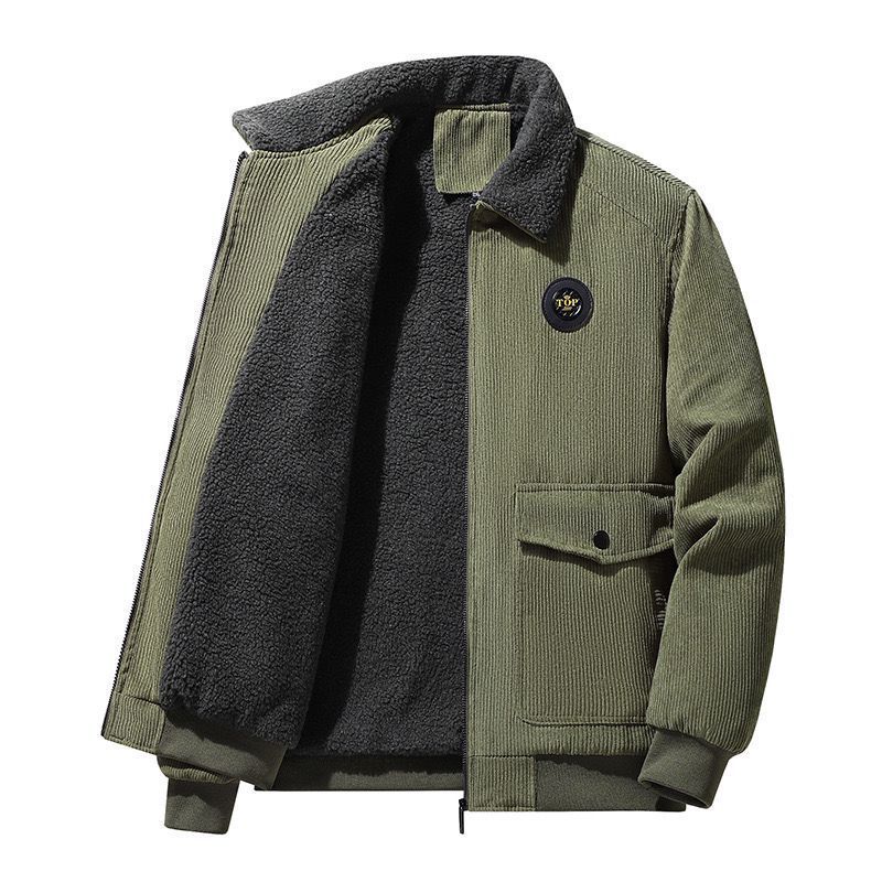 CT Autumn Winter Corduroy Lamb Wool Jacket Loose Thickened Casual Turn-down Collar Men's Coat_voghion.com