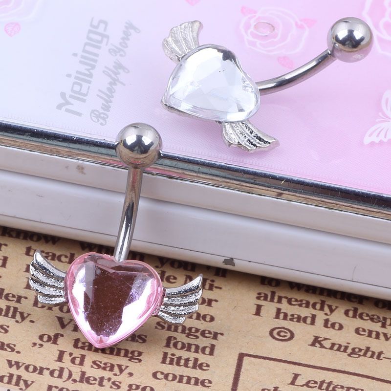 Vendita calda Angelo Cuore Ali Carino Anello Ombelico Piercing Ombelico Unghia Gioielli_voghion.com