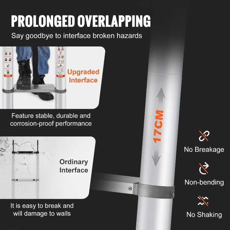 Ladder, Retraction Aluminum 15 Capacity One-button Ladder, Extension Telescoping LBS FT With Po Collapsible Feet, 400 Non-slip_voghion.com