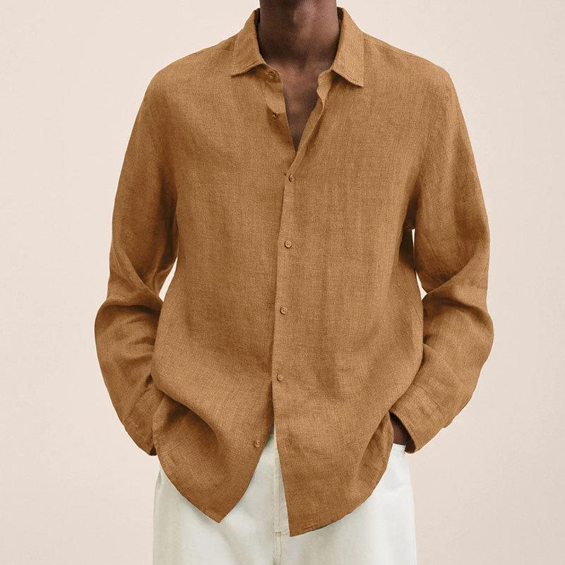 Herren-Cardigan-Hemd mit langen Ärmeln und Revers und losen Knöpfen für vier Jahreszeiten_voghion.com