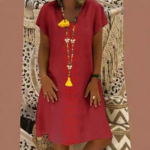 Vestido con estampado digital, camiseta informal de manga corta con cuello en V, 2025_voghion.com