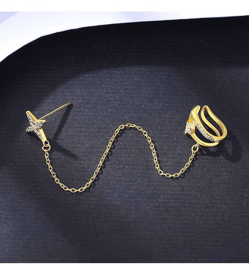 1Pc Stunning Stars Sterling Silver Clip Orecchini per Donna Cubic Zirconia Ear Clips Oro Colore Donna Gioielli di Moda_voghion.com