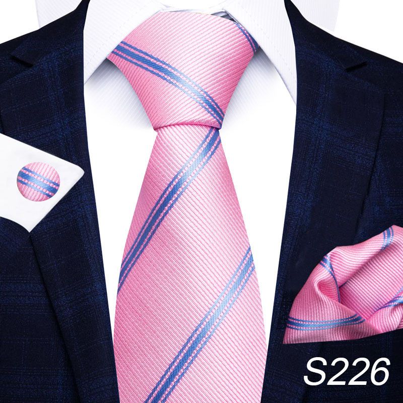 Corbata de seda de poliéster de alta calidad unisex para hombre, corbata formal de color sólido, bolsillo, toalla, gemelos, juego de jacquard_voghion.com