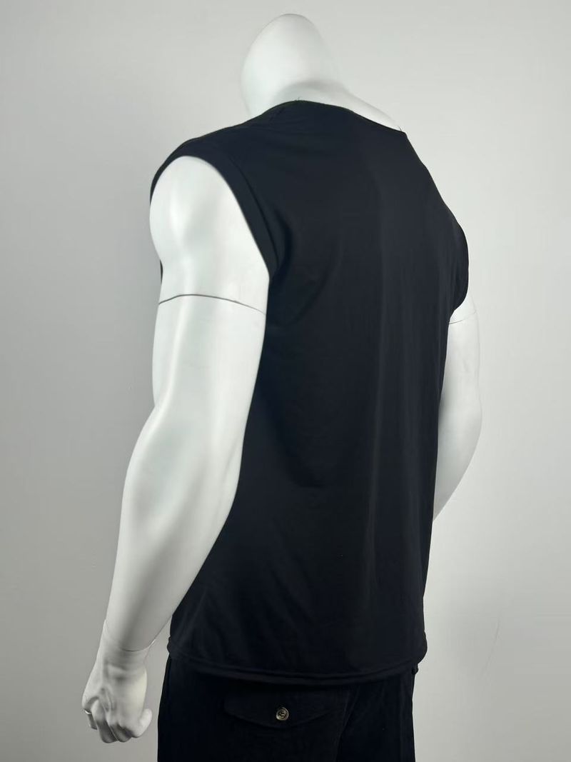 Camiseta deportiva sin mangas de color liso para hombre, cuello en V, hombros anchos, cuello alto, color liso_voghion.com
