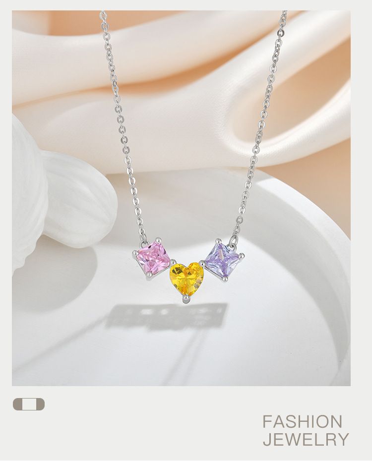 Collana intarsiata con zirconi Candy in argento sterling, catena per clavicola abbinata, gioielli in argento_voghion.com