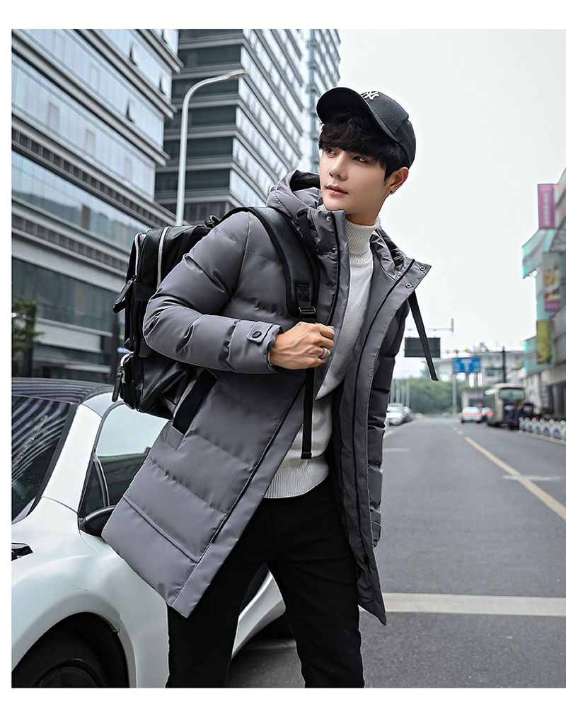 Cappotto coreano in piumino di cotone con cappuccio da uomo caldo ispessito di media lunghezza invernale 2023_voghion.com