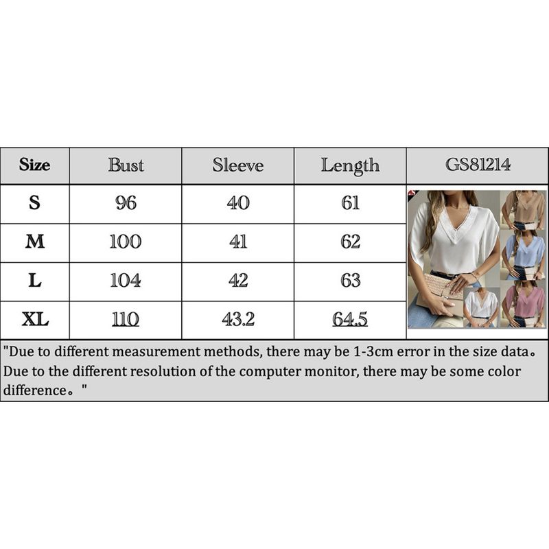 V-neck Lace Solid Top Temperament Short Sleeve Chiffon Shirt Women_voghion.com