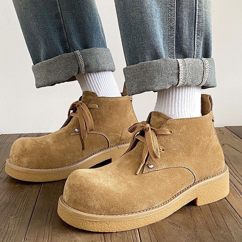 2025 Herbst Neue Echtes Leder Martin Kuh Wildleder Chunky Derby Schuhe männer Arbeit Kurze Stiefel_voghion.com