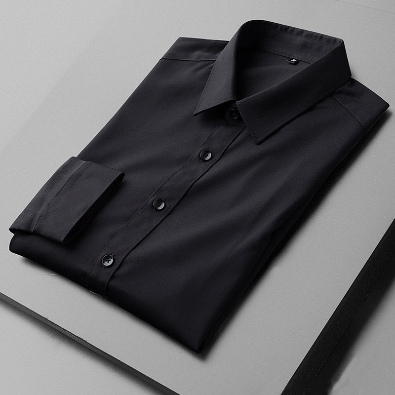 2023 New Light Luxury Long sleeved Business Casual No iron Silk Smooth High end Feel Handsome Versatile Men's Shirt_voghion.com