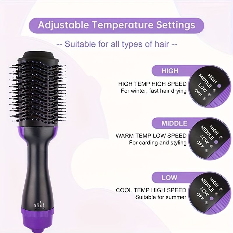 2-in-1 Hair Dryer & Volumizer Brush, Adjustable Temperature Settings, Wet And Dry Use Hot Air Comb For All Hair Types, Multi-functional Styling Tool F_voghion.com