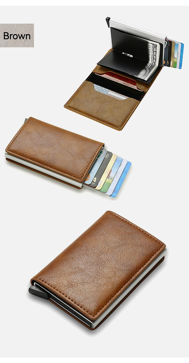 Carbon Fibre Rfid Self Ejecting Card Wallet Men's And Women's Wallet Money Pouch, Vintage Leather Mini Slim Wallet, Aluminium Anti-theft Swipe Wallet_voghion.com