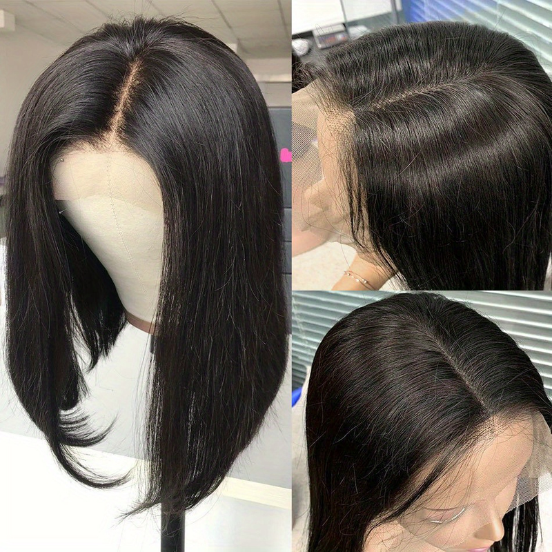 Peluca de cabello humano 180% 13x4, peluca corta recta con corte Bob, densidad del 180%, peluca de cabello humano frontal de encaje 13x4, línea de cabello Natural con pelo de bebé_voghion.com