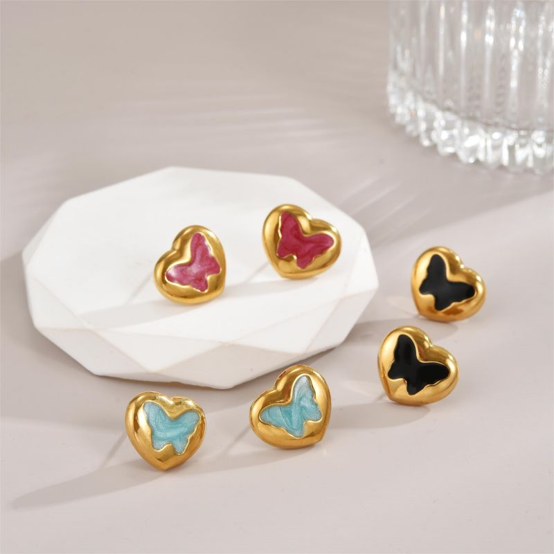 Orecchini da sole con zirconi intarsiati a forma di farfalla in acciaio inossidabile placcato oro, versatili, di nuova moda_voghion.com
