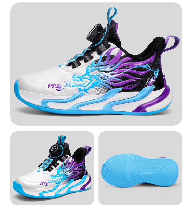 Scarpe per bambini Scarpe da basket per bambini Scarpe sportive con bottoni in rete per ragazzi Scarpe da attrito Suono traspirante Bambini di età media e grande Studenti Ragazzi Allenamento_voghion.com