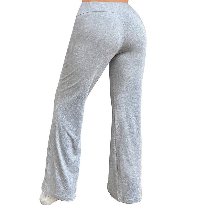 Vêtements pour femmes, couleur unie, décontracté, été, taille basse, polyvalent, yoga, mode, grande taille, évasé, jambe large, pantalon de sport_voghion.com