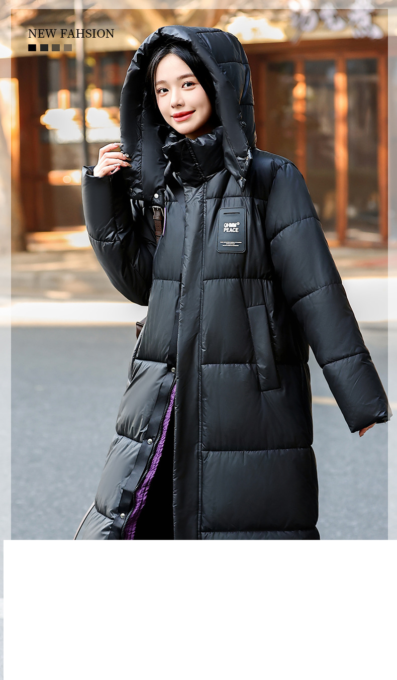 Women's Long Padded Coat With Hood – Winter Warm Knee-Length Jacket, Loose Fit, Thickened Polyester, Zip Front, Casual & Stylish_voghion.com