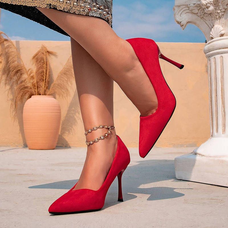 Damen High Heels Rot Mode Plüsch High Heels Stiletto Heels Fashion Party Spitzschuh Einfache High Heels_voghion.com