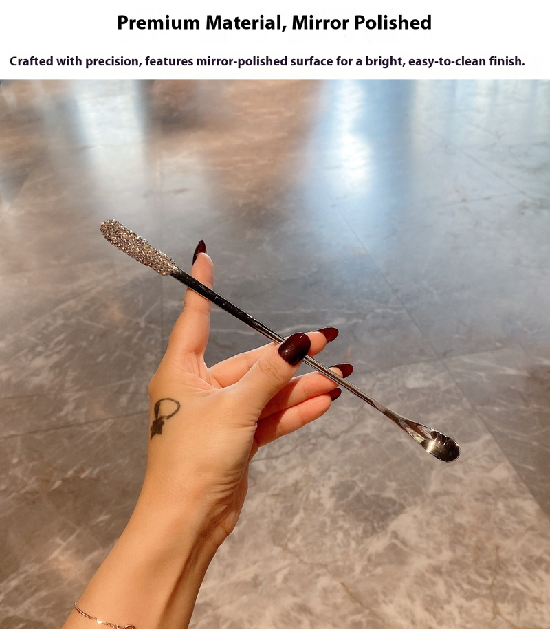 Set di cucchiaini da caffè in acciaio inossidabile 304 – Elegante manico lungo con e senza dettagli diamantati (cucchiaino minimalista per mescolare caffè, dessert e tè)_voghion.com