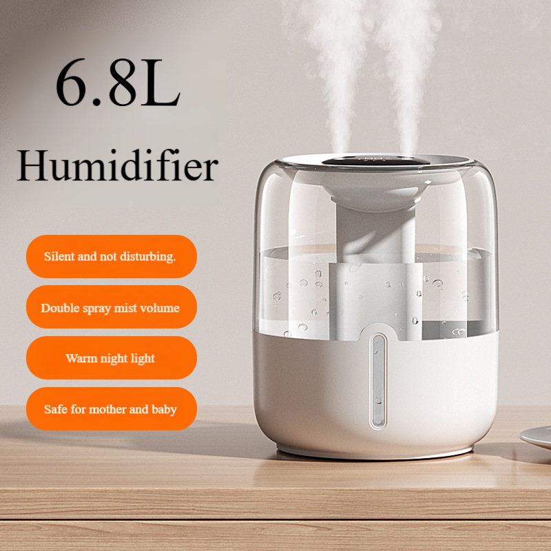 6,8 l Luftbefeuchter mit großer Kapazität, Dual-USB-Nebel, Nachtlicht für Zuhause, Büro, Schlafsaal und Desktop-Nutzung_voghion.com