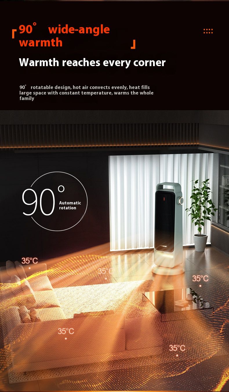 Aquecedor de ambiente cerâmico PTC de 1800 W com oscilação de 90°, proteção contra superaquecimento e tombamento, 2 configurações de velocidade para escritório doméstico (até 20㎡)_voghion.com