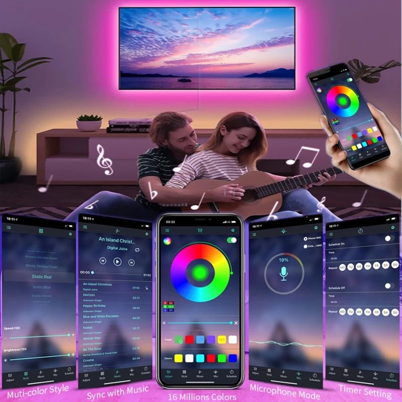Kit de tira de luces LED RGB de 5 V con control remoto y aplicación - Chip 2835, 60 LED/m, resistente al agua, para retroiluminación de TV y decoración del hogar_voghion.com