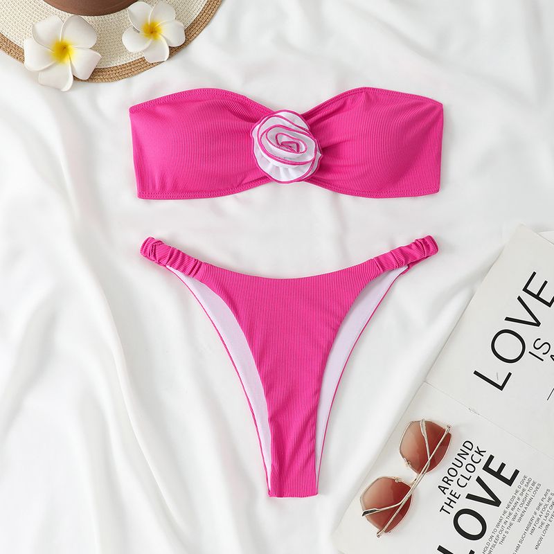 Women's Clothing Sexy Split Swimsuit Bikini Three-dimensional Flower Strapless Bikini_voghion.com