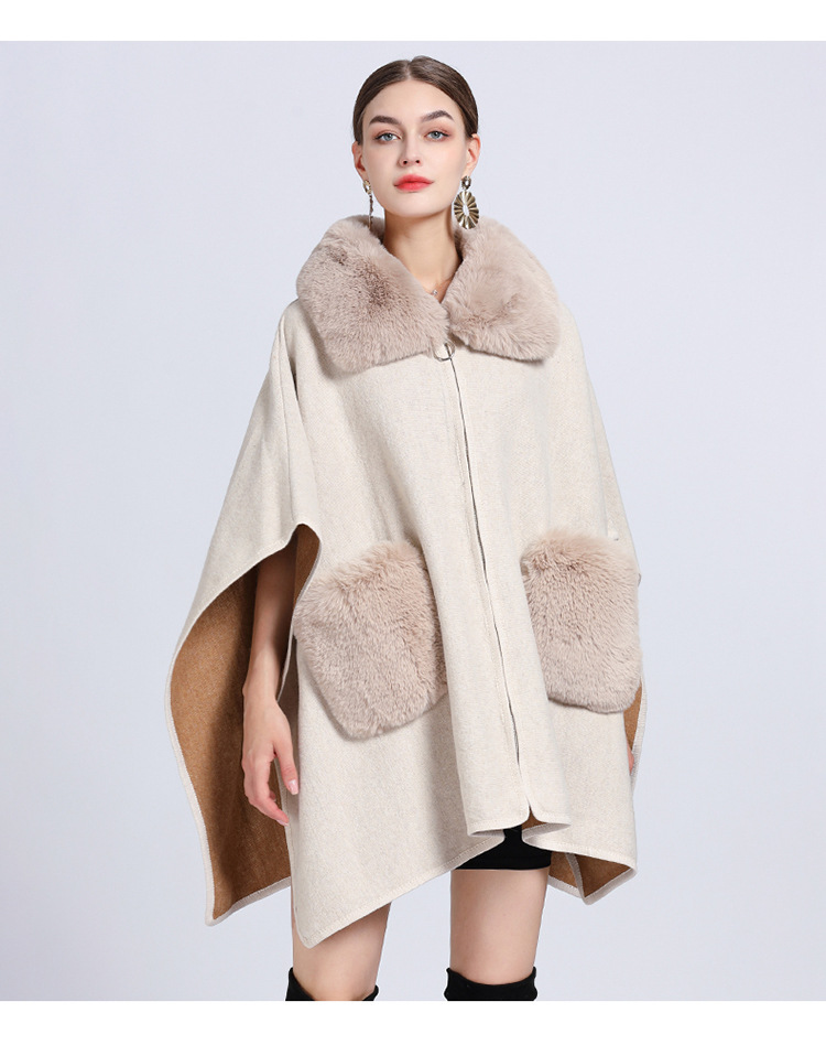 Women's imitation Rex rabbit collar cape cape large size knitted cardigan loose woolen coat_voghion.com