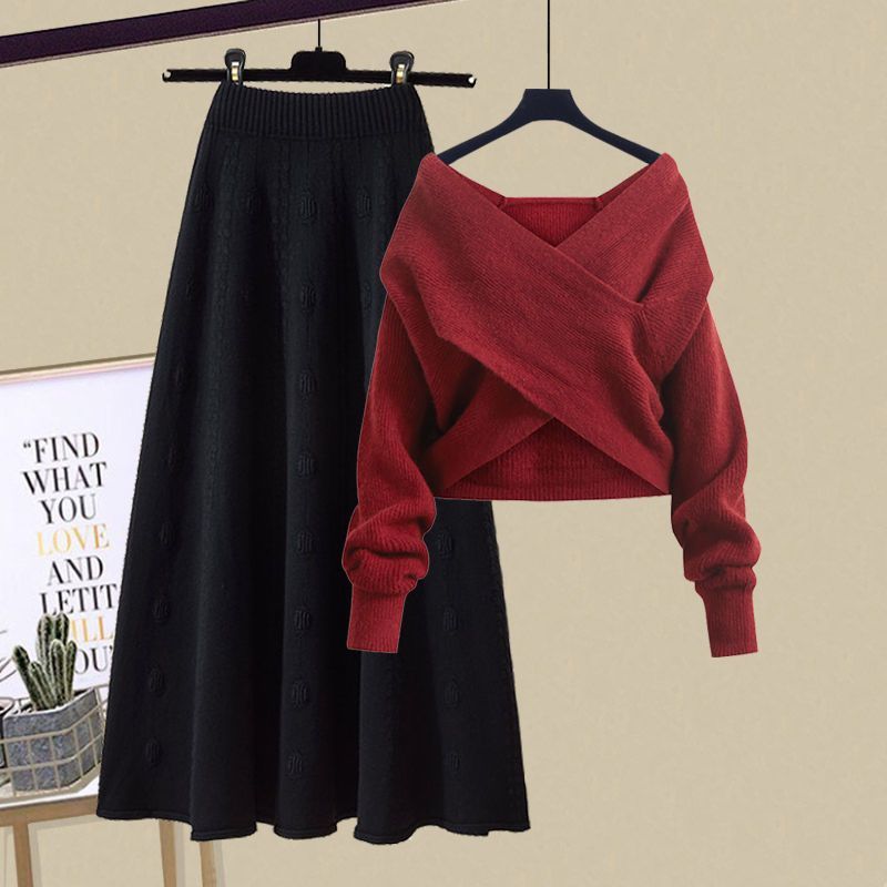 Inspired Women's Autumn Winter Knitwear Set - Oversized Sweater & Slimming Midi Skirt (Available In 4 Elegant Color Combinations)_voghion.com
