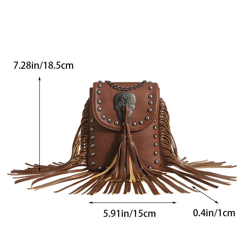 Women's Crossbody Vintage Tassel Shoulder Bag For Women Leather Punk Rivet Zipper Wallet Travel_voghion.com