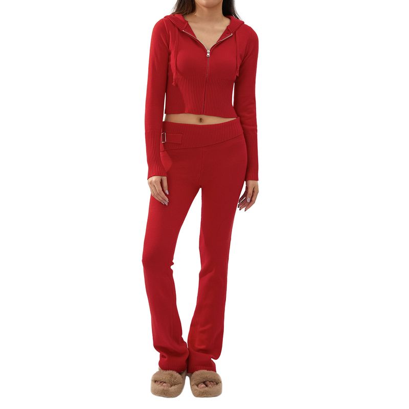 Traje de punto con capucha para mujer, conjunto de dos piezas con pantalones de manga larga y cintura alta, sexy y moderno, estilo europeo y americano, 2023_voghion.com