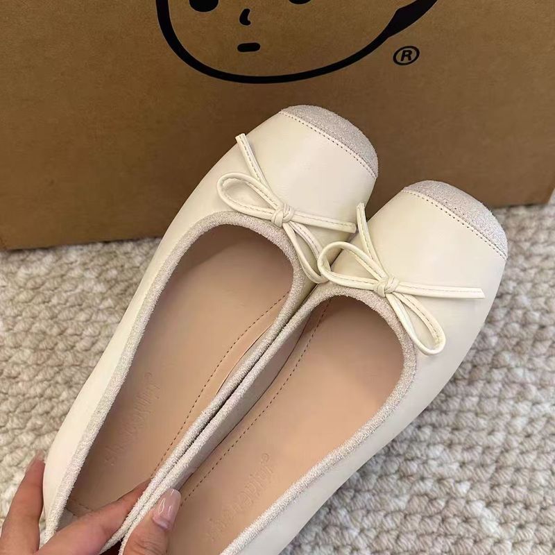 Schaffell-Version ~ Petite Ballerinas im französischen Stil aus echtem Leder für Damen mit Schleife zum Hineinschlüpfen_voghion.com